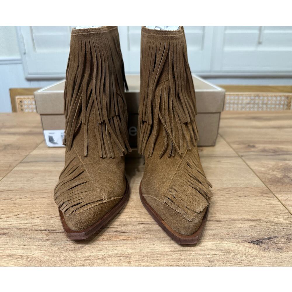 Dolce Vita Torey Boots Chestnut Suede Size 8 NIB Tiered Fringe Western Inspired - Picture 7 of 16
